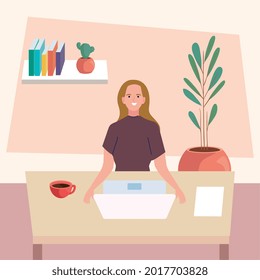 mujer trabajando en la computadora, escena