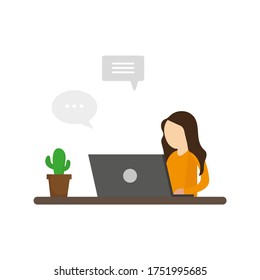 Woman working with computer. Vector