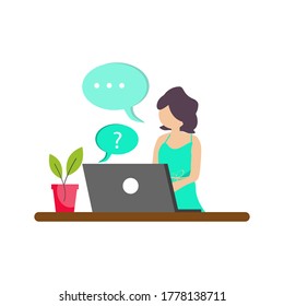 woman working at a computer, very busy woman	