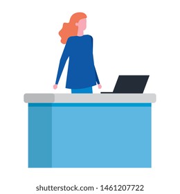 woman working in desk with computer