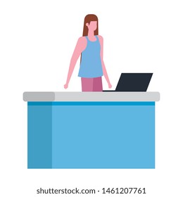 woman working in desk with computer