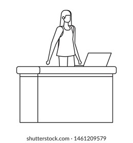 woman working in desk with computer
