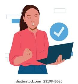 woman working doing good job in office in flat illustration