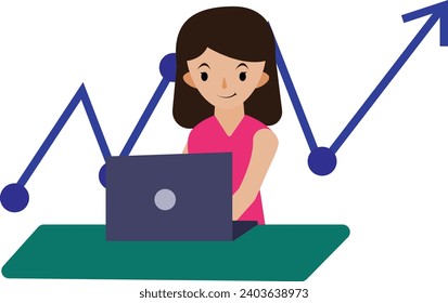 A woman is working in front of a laptop, trading or investing