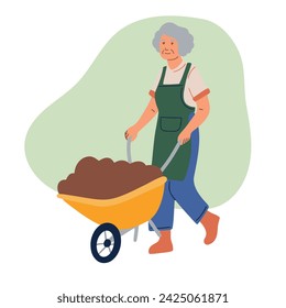 woman working in garden. Green life and reduce stress concept. Flat vector design