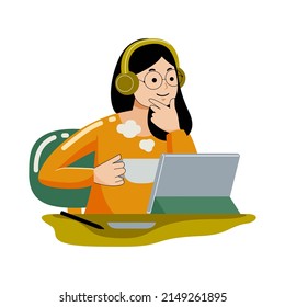 Mujer trabajando con tableta gráfica de diseño plano