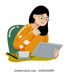 Woman working with graphic tablet in flat design style