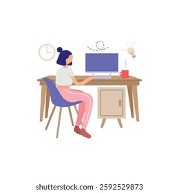 Woman working at her desk Vector Illustration