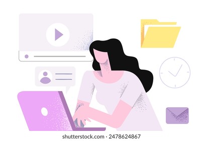 Woman working at her office. Flat minimal illustration
