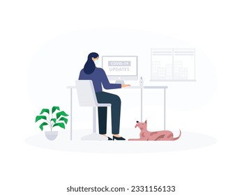 a woman is working at home to avoid the corona virus that is currently hitting
flat design, vector illustration