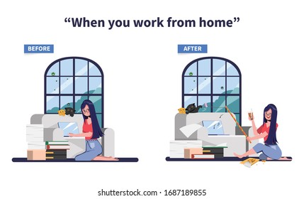 Woman working from home to avoid spreading the coronavirus. Stop covid-19.
