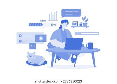 Woman Working At Home Illustration concept on white background