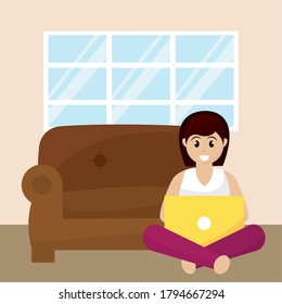 Woman working in home. Home office - Vector