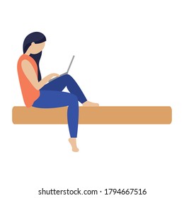 Woman working in home. Home office - Vector