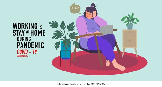 a woman working at home preventing from corona virus, covid-19 pandemic
