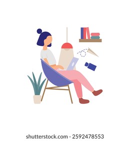 Woman Working From Home Vector Illustration
