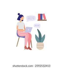 Woman Working From Home Vector Illustration