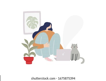 Woman Working from Home.
Work freelancer remotely. Quarantine work home-office
