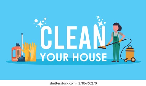 woman working with housekeeping tools disinfect your house vector illustration design