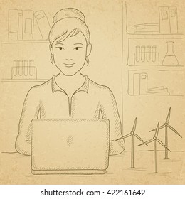 Woman working at laptop. 