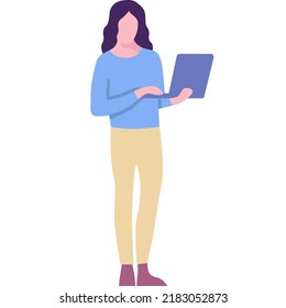 Woman working laptop computer flat vector icon