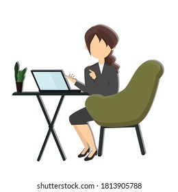 Woman working with laptop concept. Creative idea design for template, brochure or presentation.