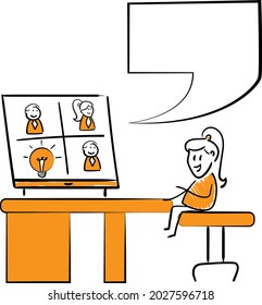 Woman working with laptop at home office concept. Teleconference and online business chat with Colleagues worldwide, business grow up.isolated vector illustration doodle art.
Freelancer at Quarantine