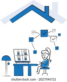 Woman working with laptop at home office concept. Teleconference and online business chat with Colleagues worldwide, business grow up.isolated vector illustration doodle art.
Freelancer at Quarantine