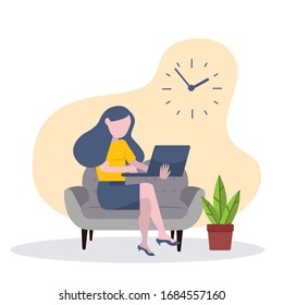 woman working with laptop on the sofa concept