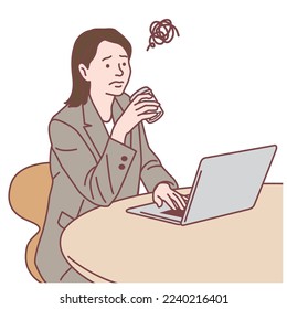 Woman working with laptop  , Vector illustration