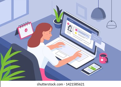 Woman Working In Office. Can Use For Backgrounds, Infographics, Hero Images. Flat Isometric Modern Vector Illustration.