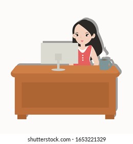 Woman working in office concept.  Creative idea design. Flat vector illustration for template, brochure or presentation.