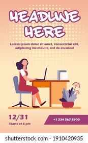 Woman working in office. Employee, worker, manager, interior flat vector illustration. Workplace, professional, business concept for banner, website design or landing web page