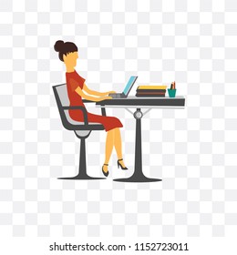 Woman working in the office vector icon isolated on transparent background, Woman working in the office logo concept