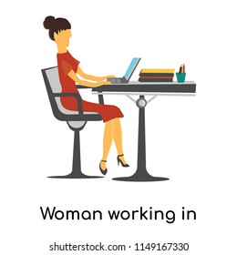 Woman working in the office vector vector isolated on white background for your web and mobile app design, Woman working in the office vector logo concept