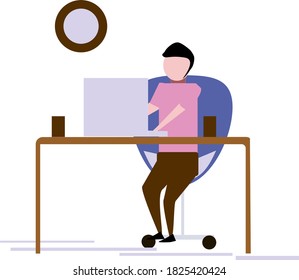 A woman is working on the computer.
