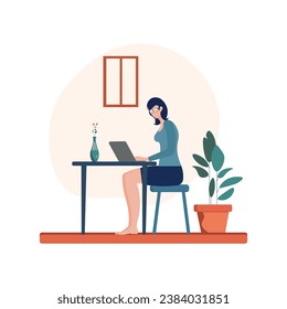 woman working on computer at home