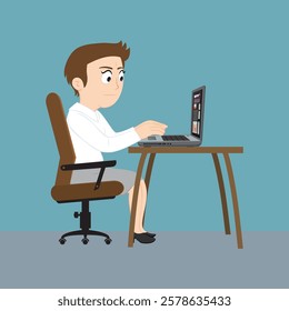 A Woman Working On A Computer. People Operating Computer. Flat, Vector, Illustration, Cartoon, EPS10.