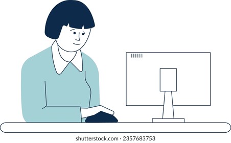 Woman working on computer. Smiling office worker typing