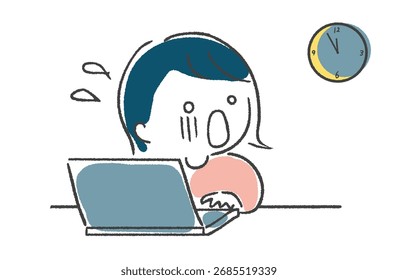 A woman working on a computer under a deadline