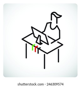 woman working on computer, vector symbol