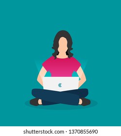 The woman is working on the development flat vector