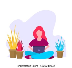 The woman is working on the development flat vector