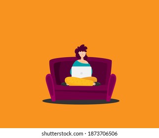 The woman is working on the development flat vector