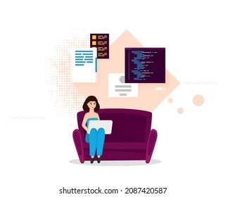 The woman is working on the development flat vector