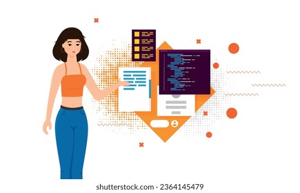 The woman is working on the development flat vector