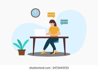 woman working on her laptop flat design