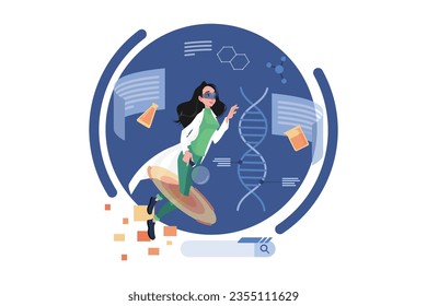 Woman working on lab research in the metaverse