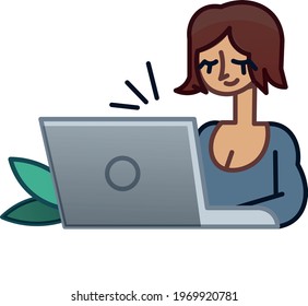 Woman working on laptop business illustration