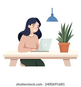 Woman working on Laptop Computer
